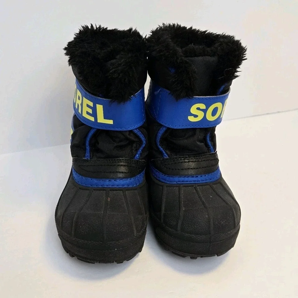 Sorel‎ Toddler Snow Commander Boots Boys Size 7 Blue And Black Faux Fur Lined